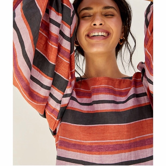 Anthropologie Tops - Margo Baridon x Anthropologie Balloon Sleeve XS Pink Gray Stripe Silky Blouse